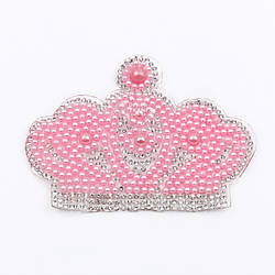 Аплікація клейова "Корона" зі стразами і намистинами рожевого кольору, розмір 10 см