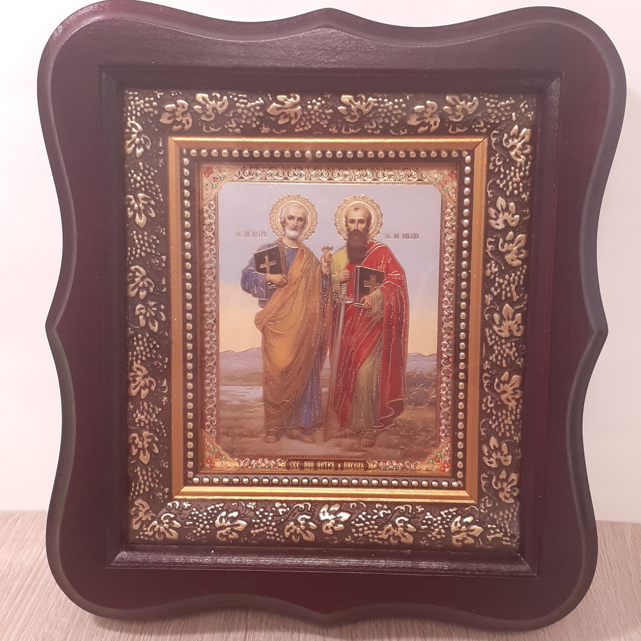 Ікона Святі Апостоли Петро і Павло, лик 10х12 см, в темному дерев'яному кіоті, фото 1