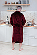 Чоловічий теплий халат з плюшевої махри на запах з коміром. Колір бордовий, фото 7
