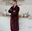 Чоловічий теплий халат з плюшевої махри на запах з коміром. Колір бордовий, фото 9