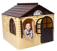 Игровой большой домик Долони, детский дом со шторками, пластиковый, цвет бежевый с коричневым