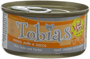 Блок консервованого корму для собак з яловичиною курячими сердечками і гарбузом Croci Tobias Menu 24*85 г