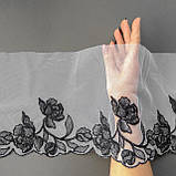 Ажурне мереживо вишивка на сітці: чорного кольору нитка на білій сітці, ширина 20 см, фото 3