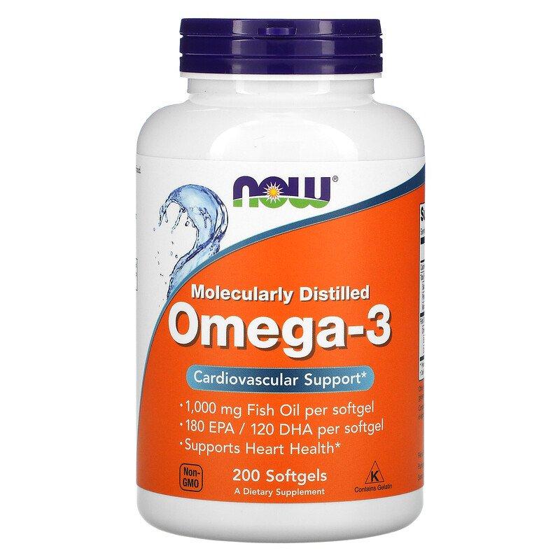 Now Foods, омега-3 1000 мг, очищена на молекулярному рівні, 200 капсул