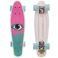 Скейт пенни борд с рисунком глаз Penny Board 13-2: бело-розово-мятный, до 80кг