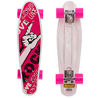 Скейт пенни борд с рисунком рок Penny Board 13-3: бело-красно-розовый, до 80кг