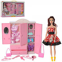 Мебель 555-13 шкаф, кукла 28см, шарнирная, наряд, сумочка, обувь, микс вид, в кор-ке, 59-34-6,5см