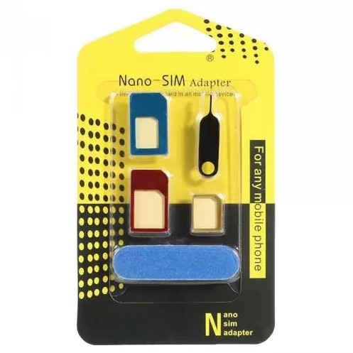 Перехідники для сім карти 5 в 1 (адаптер Nano Sim + Micro Sim + Mini Sim) + скріпки + пилочка для полірування