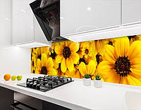 Кухонная панель на стену жесткая цветы желтые, с двухсторонним скотчем 62 х 205 см, 1,2 мм