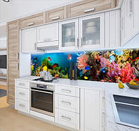 Панель на кухонный фартук под стекло с морской фауной, на двухстороннем скотче 68 х 305 см, 2 мм