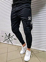 Мужские стильные спортивные штаны Брейв (чёрные) с 2 боковыми карманами на липучке