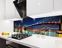 Кухонная панель на стену жесткая с видом на бруклинский мост, на двухстороннем скотче 68 х 305 см, 2 мм
