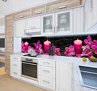 Панель кухонная, заменитель стекла цветы со свечами, на двухстороннем скотче 68 х 305 см, 2 мм