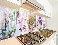 Кухонная панель на кухонный фартук вино, цветы, виноградником,, на двухстороннем скотче 68 х 305 см, 2 мм