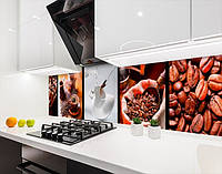 Кухонная панель на стену жесткая чашка кофе с зерном, на двухстороннем скотче 68 х 305 см, 2 мм