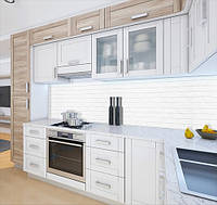 Панель на кухонный фартук жесткая кирпичная стена белая, на двухстороннем скотче 68 х 305 см, 2 мм
