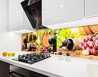 Кухонная панель жесткая ПЭТ вино в бочках, на двухстороннем скотче 68 х 305 см, 2 мм
