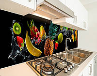 Панель на кухонный фартук жесткая фруктовый натюрморт в брызгах, с двухсторонним скотчем 62 х 205 см, 1,2 мм