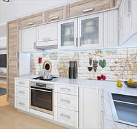 Кухонная панель жесткая ПЭТ кирпичная стена с рисунками, на двухстороннем скотче 68 х 305 см, 2 мм