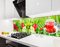 Кухонная панель на кухонный фартук яблоке на столе с чаем, на двухстороннем скотче 68 х 305 см, 2 мм