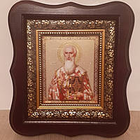 Икона Святой Григорий Богослов, лик 10х12 см, в темном деревянном киоте