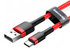 Кабель для зарядки телефона/ смартфона Baseus USB - Type-C 3 A 2 м Червоний/ Чорний (CATKLF-C09), фото 3