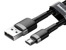 Кабель для зарядки телефона/ смартфона Baseus USB - Micro USB 1.5 A 2 м Сірий/ Чорний (CAMKLF-CG1), фото 3