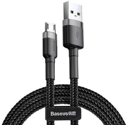 Кабель для зарядки телефона/ смартфона Baseus USB - Micro USB 1.5 A 2 м Сірий/ Чорний (CAMKLF-CG1), фото 1