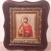 Икона Святого благоверного князя Игоря, лик 10х12 см, в темном деревянном киоте