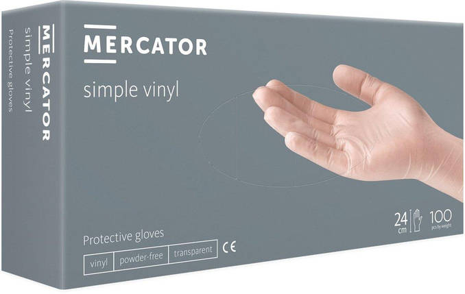 Рукавички вінілові L (8-9) неопудренні Mercator Simple Vinyl (100 штук), фото 1