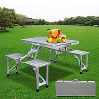 Комплект стол и стулья для пикника Раскладной стол-чемодан +4 стула для кемпинга Туристический Алюминиевый