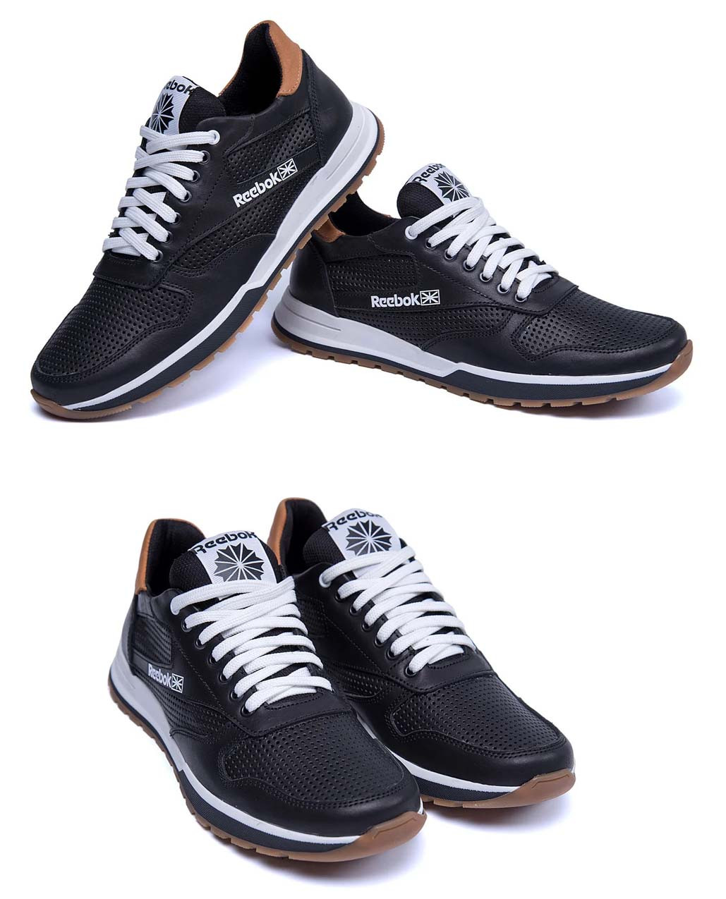 Чоловічі шкіряні літні кросівки, перфорація Reebok (Рибок) Classic black, туфлі, чорні кеди, Літнє взуття, фото 1