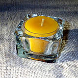 Скляний підсвічник з прозорою восковою чайною свічкою 24г в коробці Фіолетова Троянда, фото 4