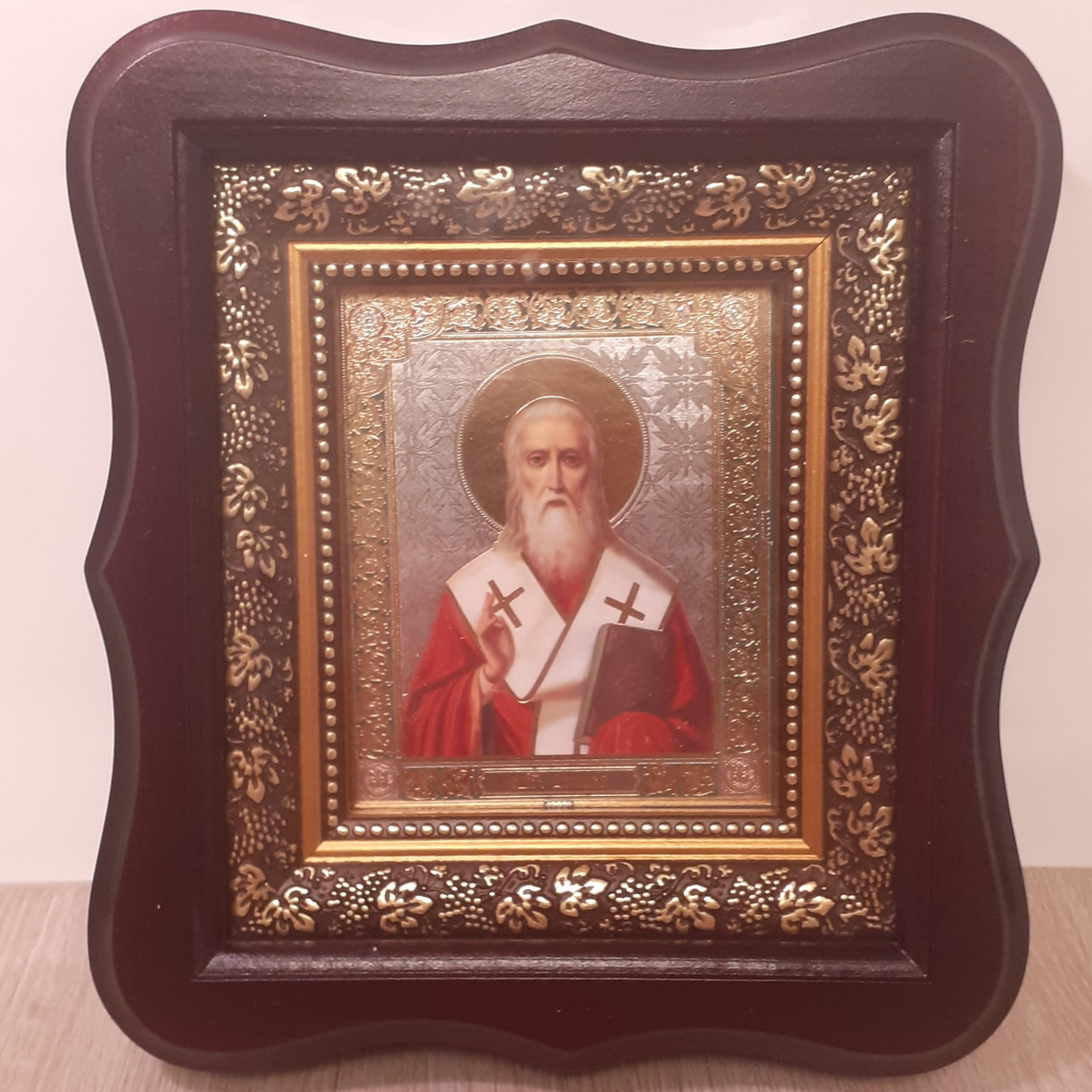 Ікона Святому мученику Діонісію, лик 10х12 см, в темному дерев'яному кіоті, фото 1