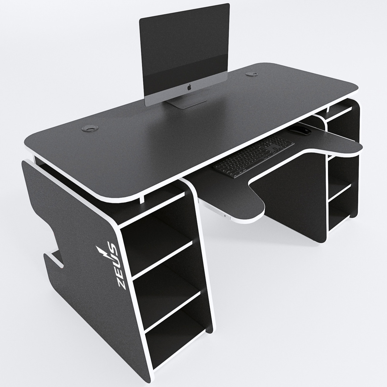 Геймерський стіл "Galaktika" 150х78х78 см. LED підсвітка, Чорний/Білий, фото 1