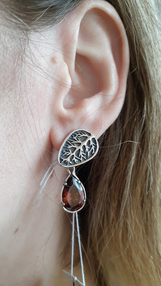 Срібні сережки Смерека з коричневим камінням, фото 1