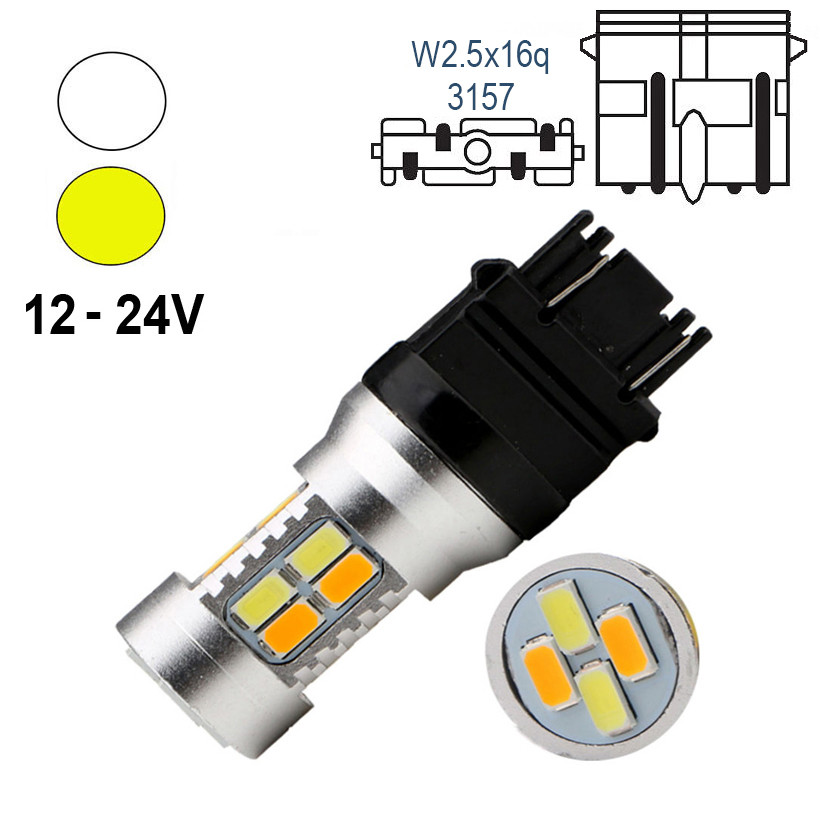 Автолампа Terra W21/5W / 7443, цоколь W3x16q, 5730x20smd, белый и желтый, 12-24V, фото 1