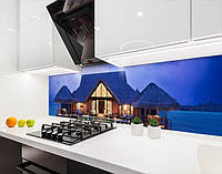 Кухонная панель на стену жесткая с домиком у моря, с двухсторонним скотчем 62 х 205 см, 1,2 мм