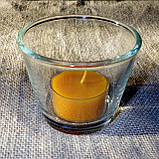 Круглый стеклянный подсвечник в комплекте с прозрачной восковой чайной свечой, фото 4