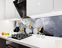Кухонная панель на стену жесткая орхидеи на камне, с двухсторонним скотчем 62 х 205 см, 1,2 мм
