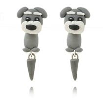 Сережки дитячі сірі "Собачка" - 4см, глина (Ручна робота)