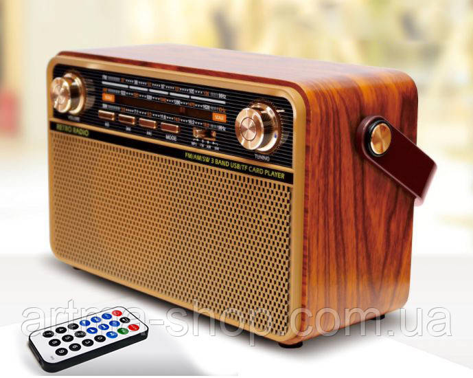 Радіоприймач Kemei Retro акумуляторний з пультом, Bluetooth, Радіо, Під темне дерево, фото 1