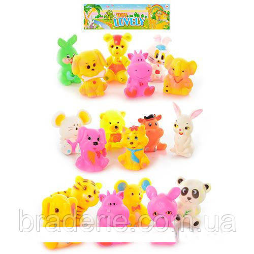 Іграшка-пискавка Дикі та домашні тварини 3 різновиди 6 штук Lovely Toys QX8132-3-4