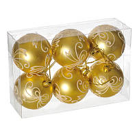 Набор шариков с узором, 6 шт. 6 см. золотой