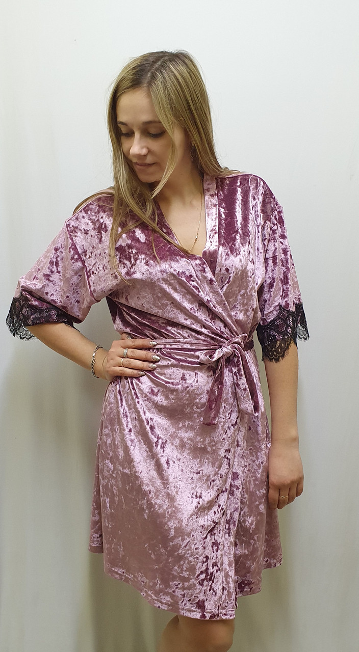 Велюровый халат с французским кружевом 466: продажа, цена в Кременчуге ...