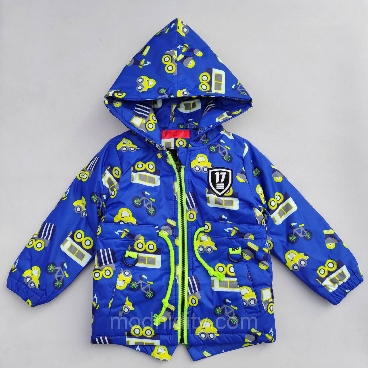 Дитяча куртка демісезонна весняна осіня на флісі для хлопчика "Машинки" синя на 2, 3 роки на флісі