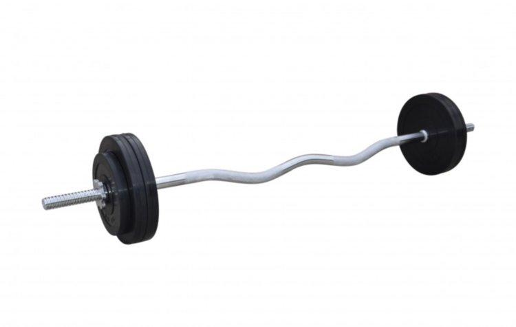 Штанга з обгумованими дисками W-подібна 30 кг Гантелі, гирі, штанги та диски металеві розбірні