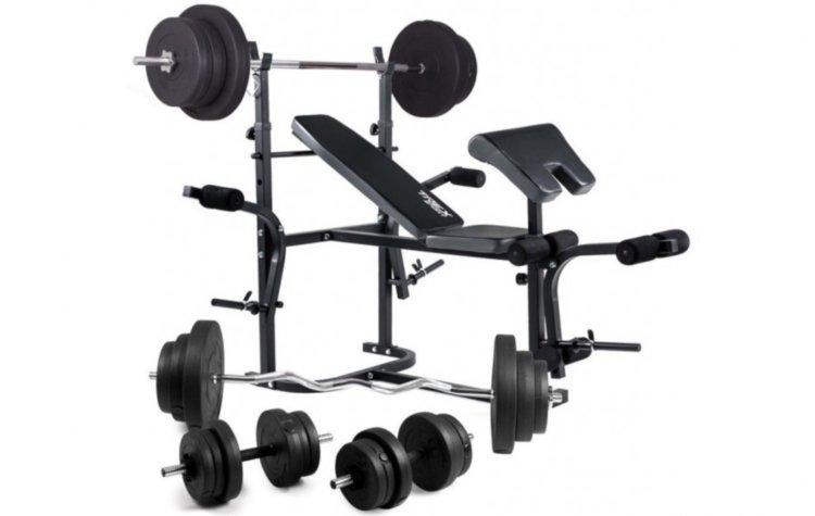 Лавка для жиму + 4 грифа + 85 кг дисків Гантелі, гирі, штанги та диски АВС пластик комплект