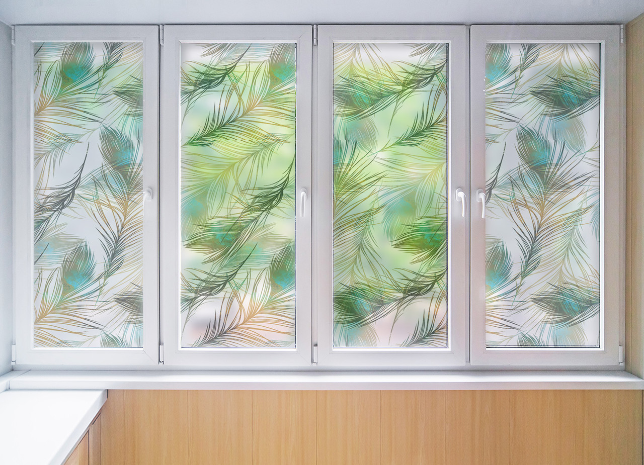 Матуюча плівка на вікна і дзеркала Пера павича самоклейка на скло двері душову кабіну шафи купе 1 метр погонний Zatarga