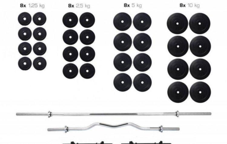 Штанги набірна + W-подібний гриф з гантелями на 150 кг Гантелі, гирі, штанги та диски ударостійкий пластик